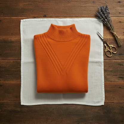 Gladys – Turtleneck Knit Sweater with Striped Cuffs