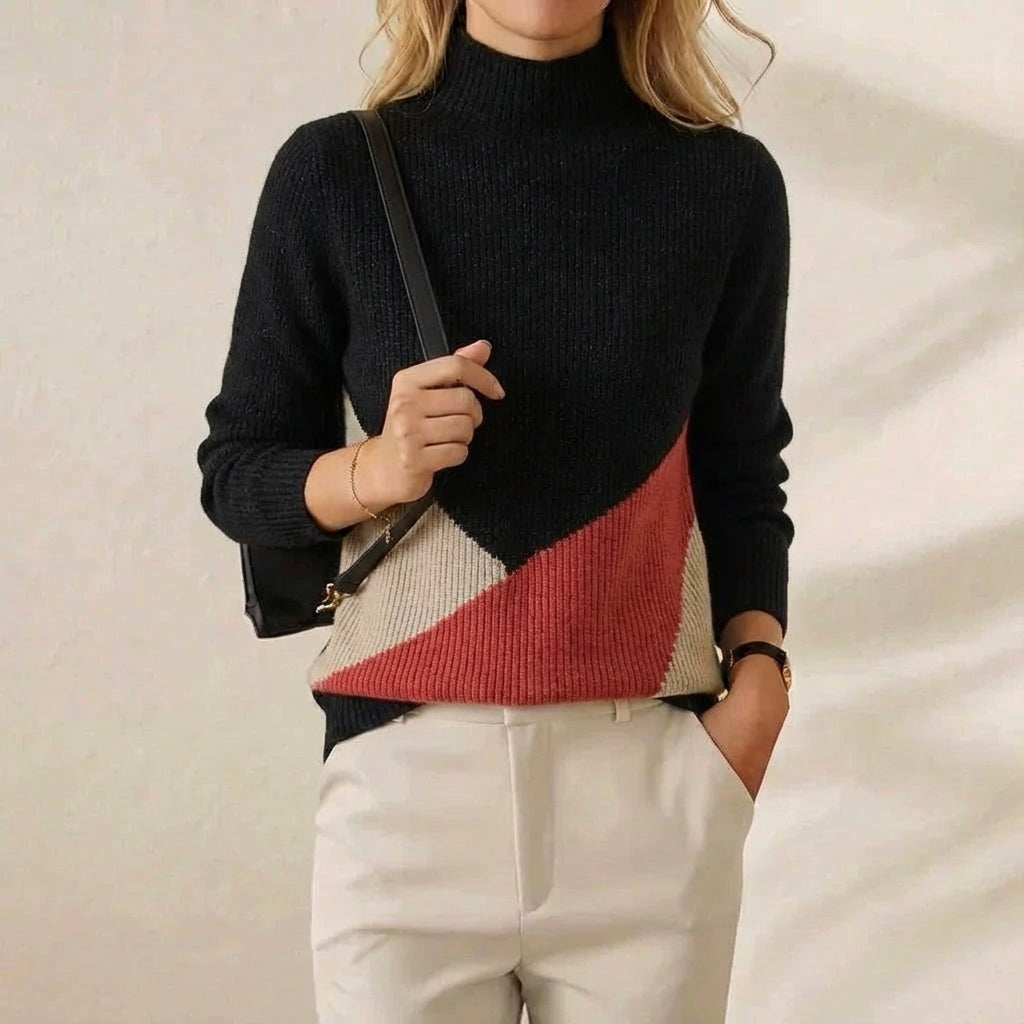Rebecca – Colour-block Turtleneck Knit Sweater