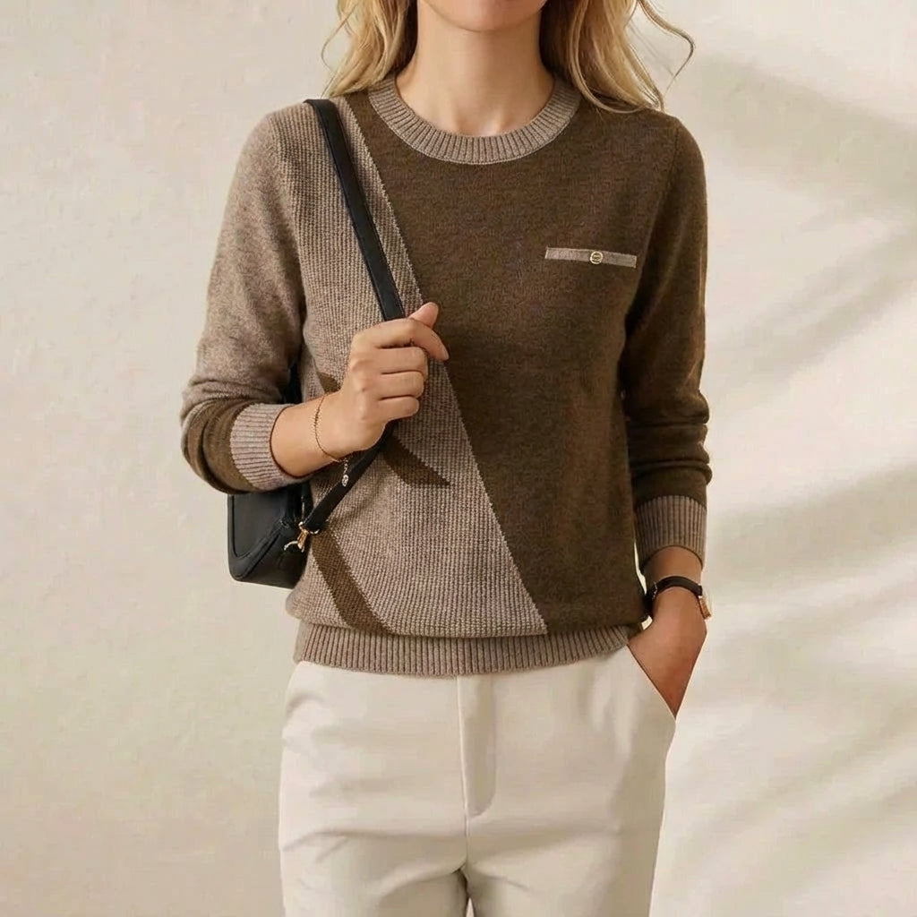Evangeline – Crew Neck Sweater with Contrast Trim