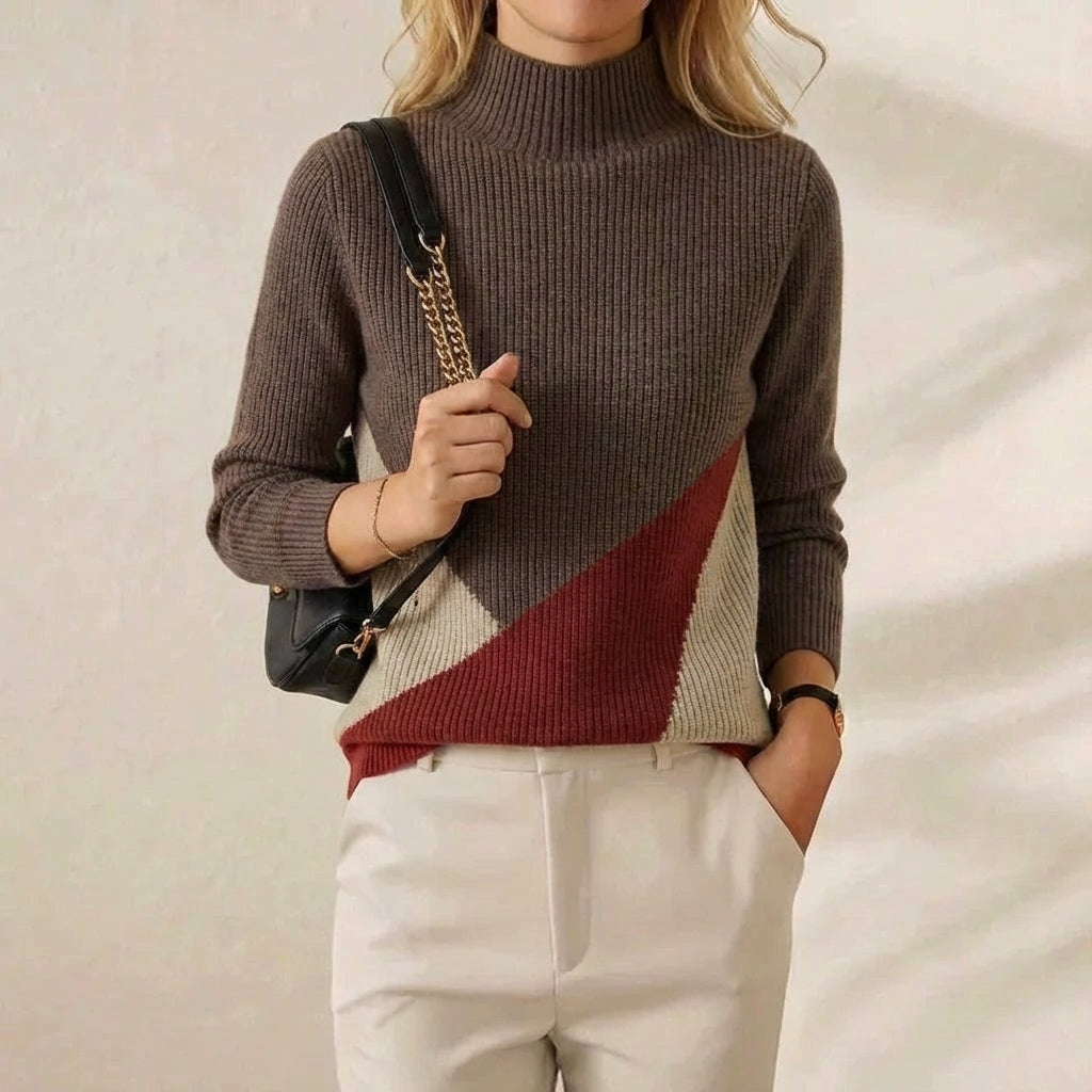 Wendy – Colour-block Mock Neck Sweater