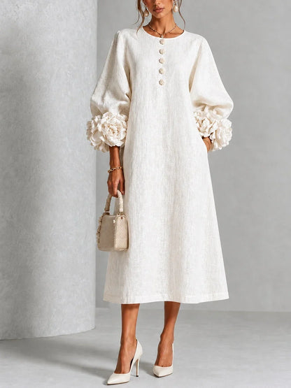 Mary – Midi Dress With Sculptural Floral Cuffs